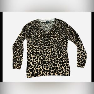Talbots Womens Pure Cashmere Leopard Print V-Neck Sweater Soft Size: M Petite